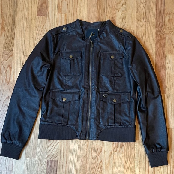 Brown Faux Leather Bomber Jacket - Picture 1 of 9